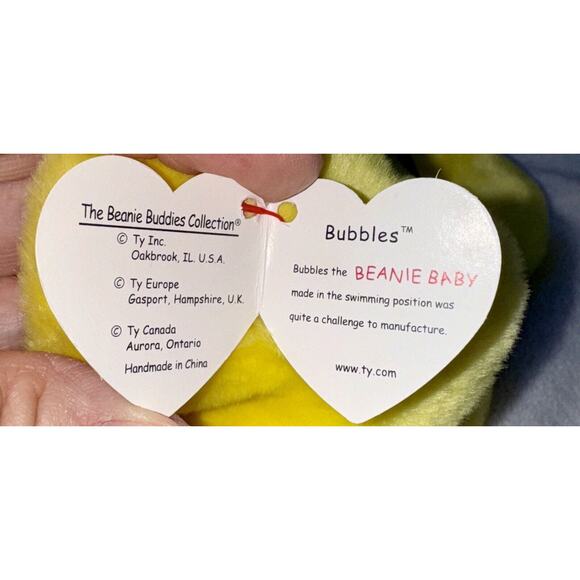 Ty Beanie Buddies Collection Bubbles The Fish Yellow/Black 1998 MWMT - Picture 3 of 7